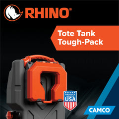 Camco Rhino Tote Tank Tough-Pack interior layout keeps hoses and caps organized
