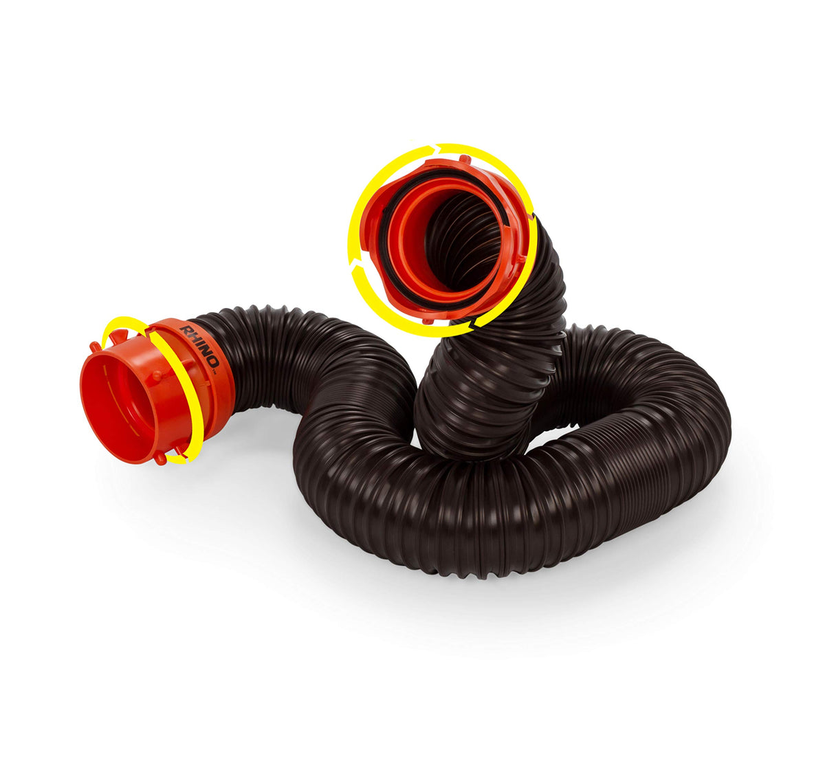 Camco RhinoFLEX 5ft sewer hose extension for secure RV hookups.