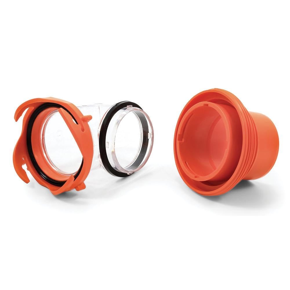 Camco RhinoFlex clear elbow 4-in-1 adapter shows tank status for smooth dumping.
