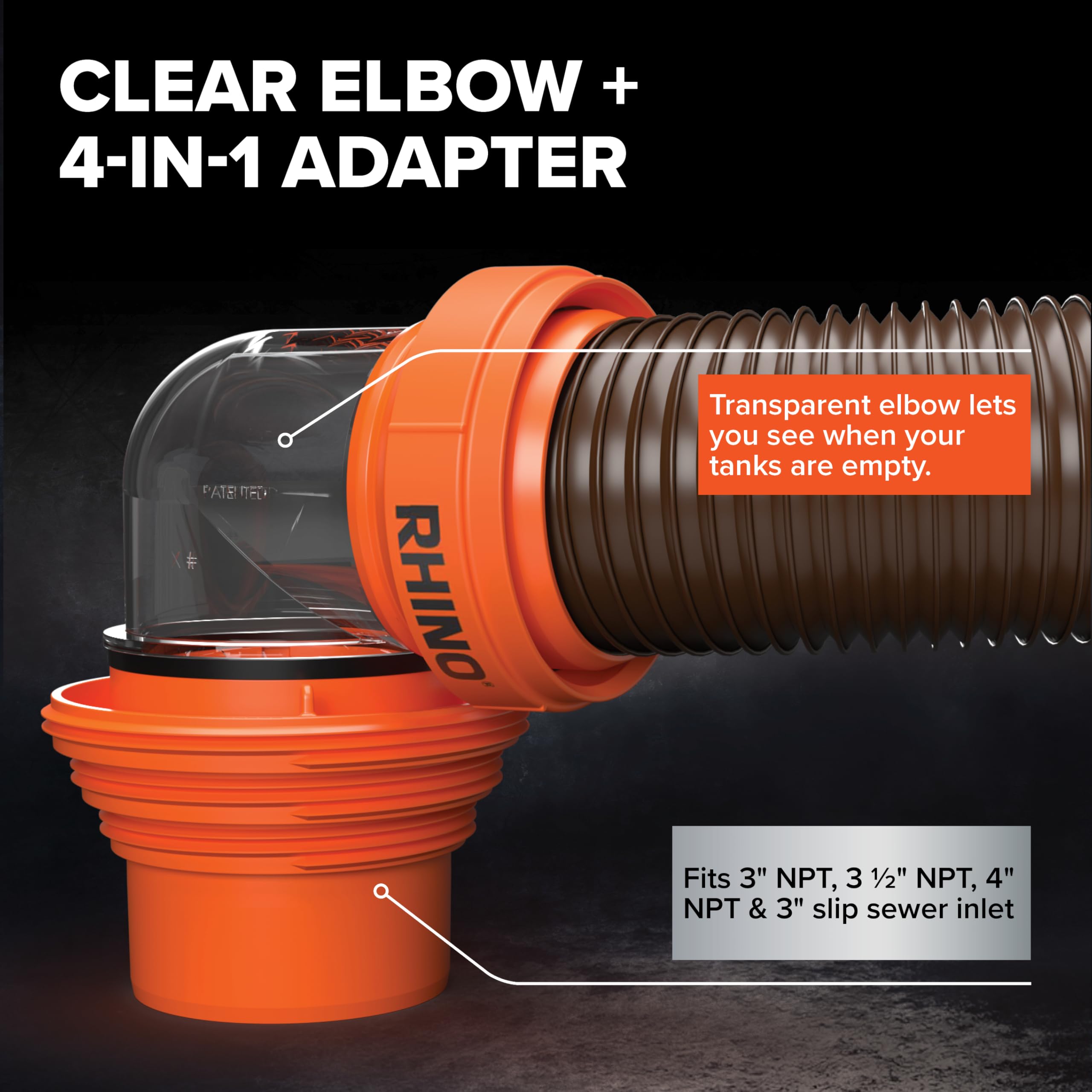 Camco RhinoFLEX steel-reinforced polyolefin hose withstands flexing and pressure.