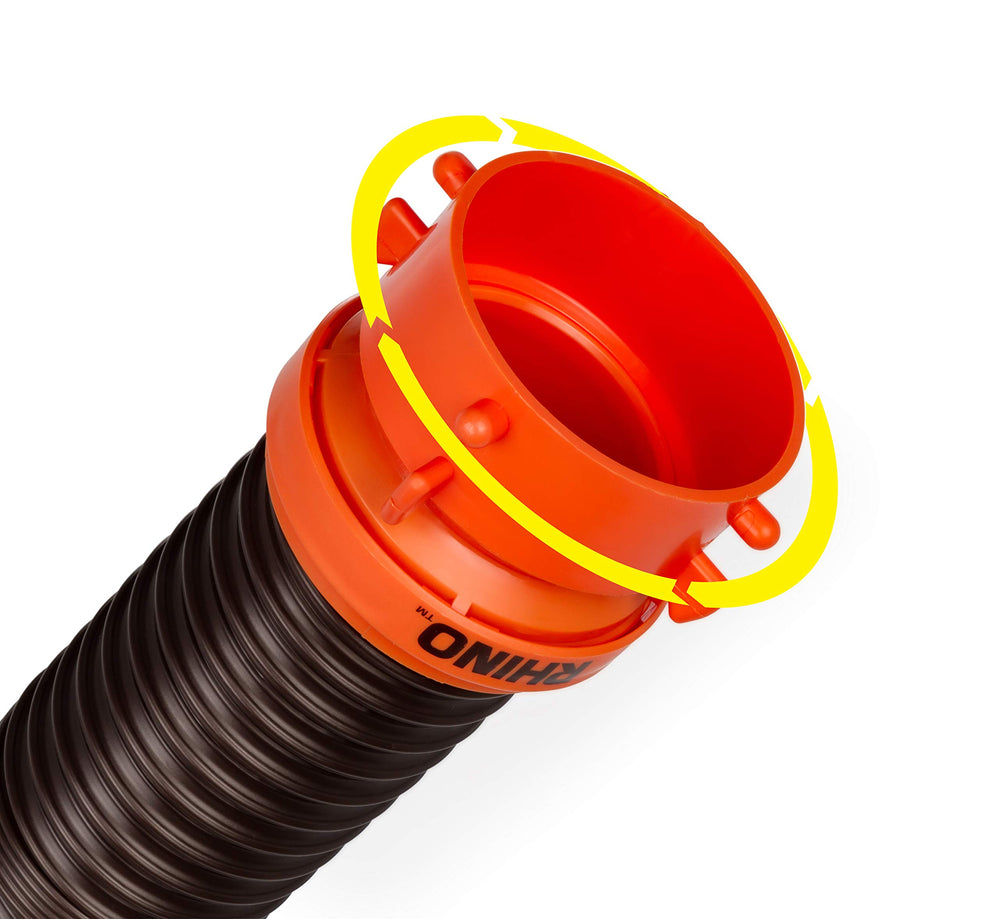 Camco RhinoFLEX swivel bayonet fitting enables quick, sealed connections.