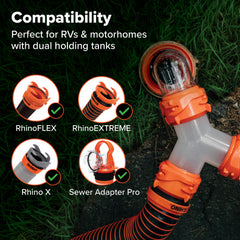 Translucent Camco RhinoFLEX body lets you monitor tank levels during drainage.