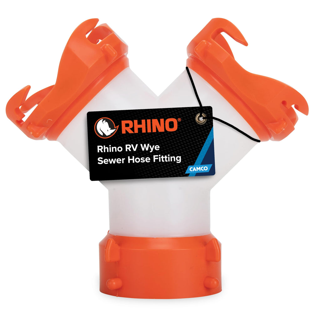 Camco RhinoFLEX Wye with swivel ends for easy setup and secure two-hose connection.