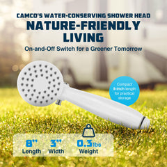 Camco RV outdoor shower head close-up 3-inch diameter design