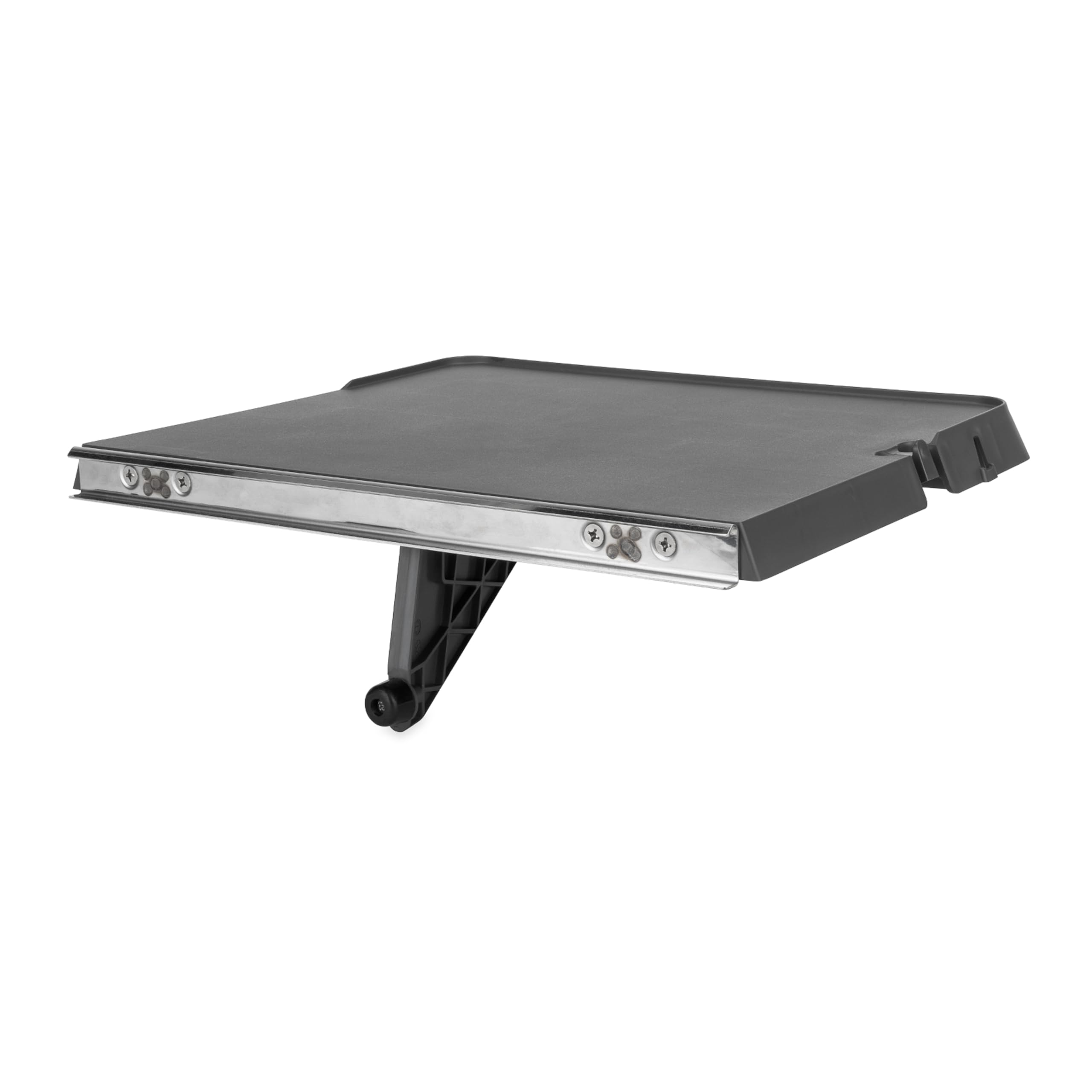 Camco RV rail mount table with foldable leg for compact storage.