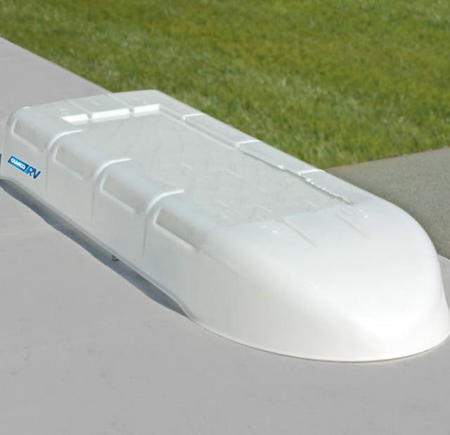 Camco vent cover close-up showing installation dimples for quick base alignment