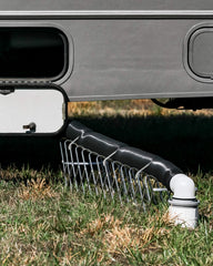Camco translucent sewer elbow with 4-in-1 adapter for versatile drainage options.