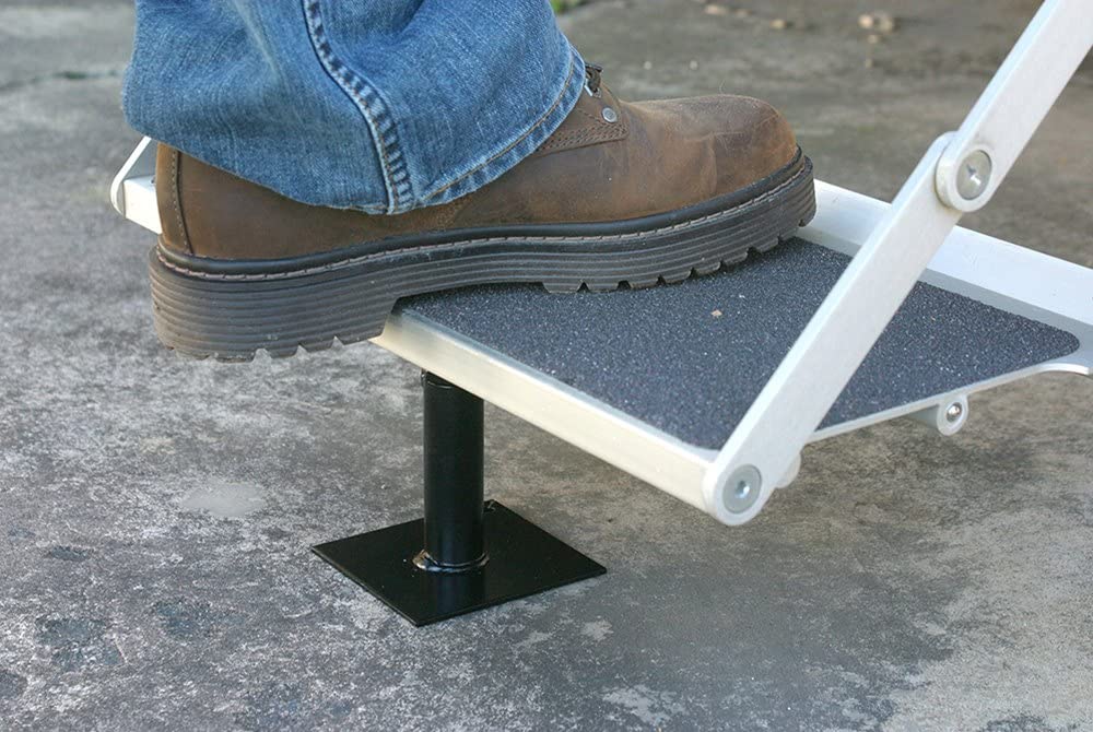 Camco RV Step Brace adjustable height from 4 5/8 to 8 inches.