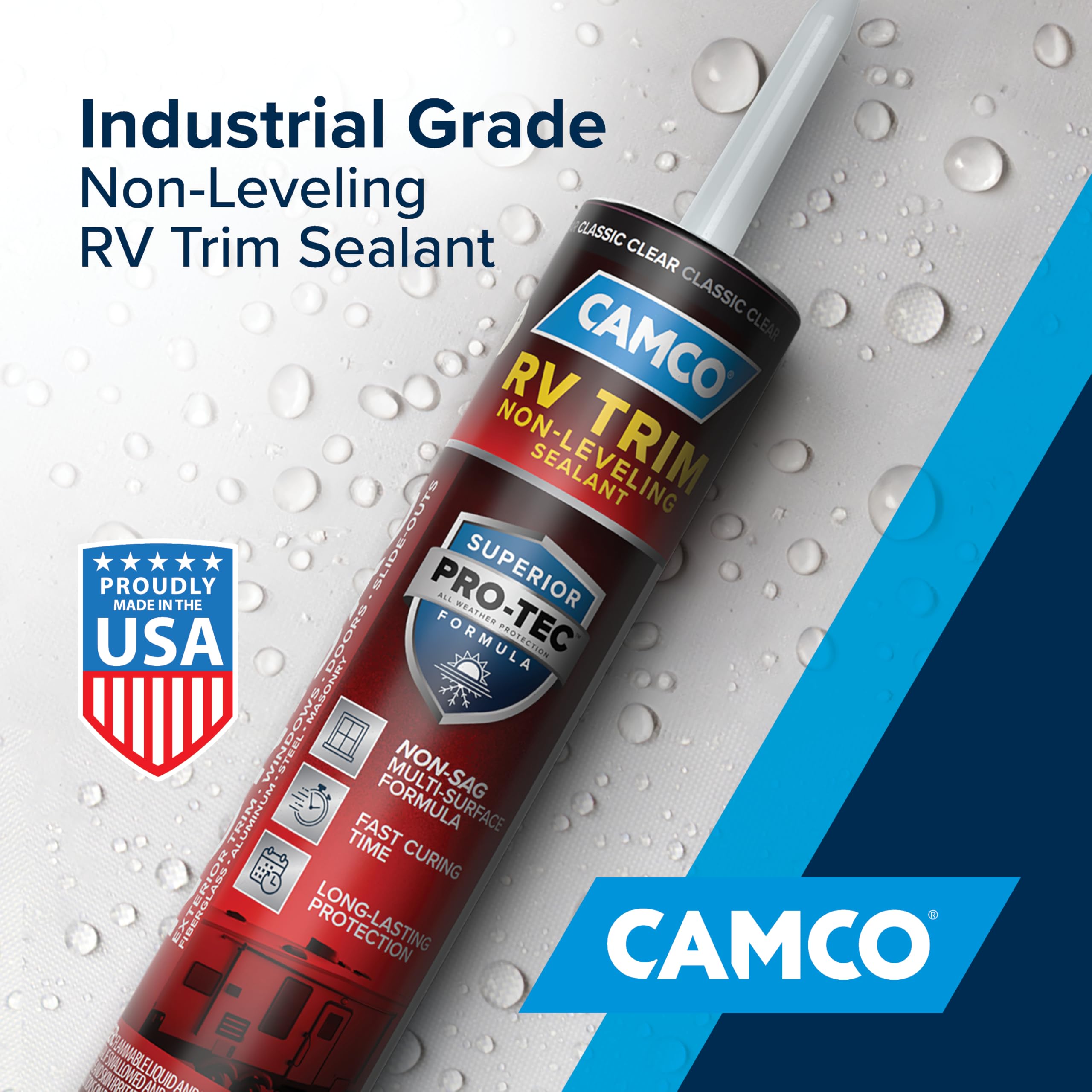 Camco RV Trim Non-Leveling Sealant easy cleanup supports efficient DIY maintenance.