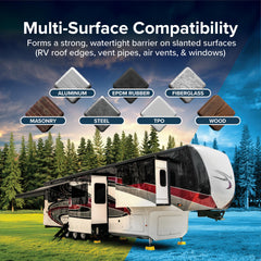 Camco RV Trim Non-Leveling Sealant quick curing emphasizes time-saving repairs without sacrificing quality.