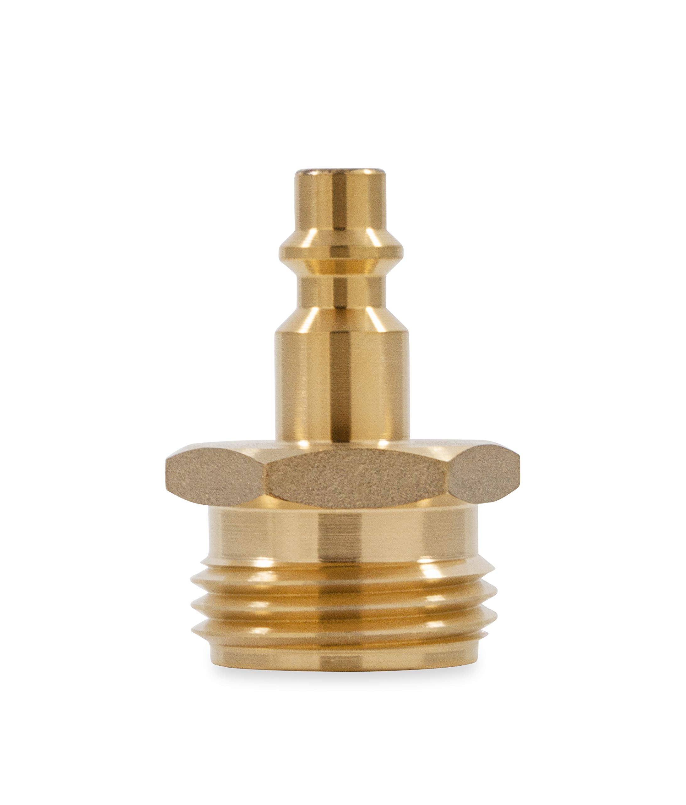 Camco winterization plug at city water inlet showing screw-in design for secure setup