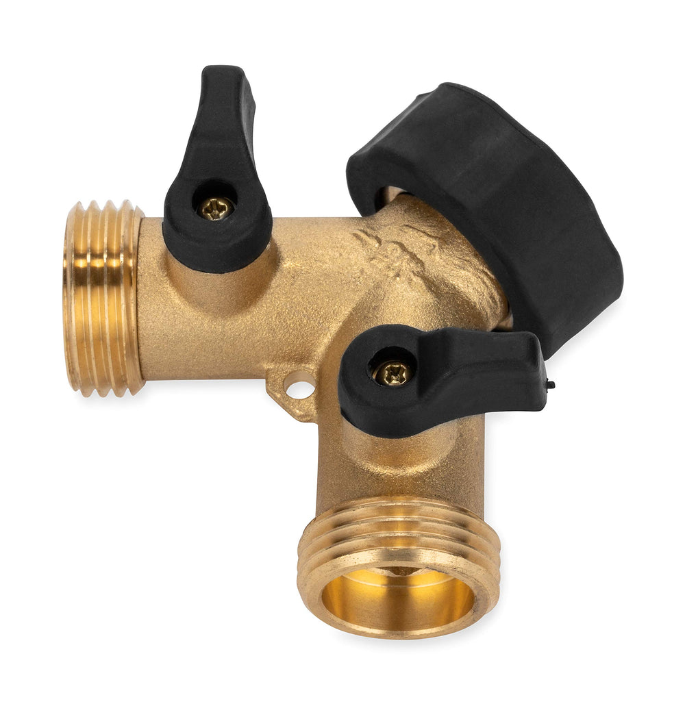 Camco solid brass water wye valve quarter-turn shutoff enables quick, reliable hose connections.