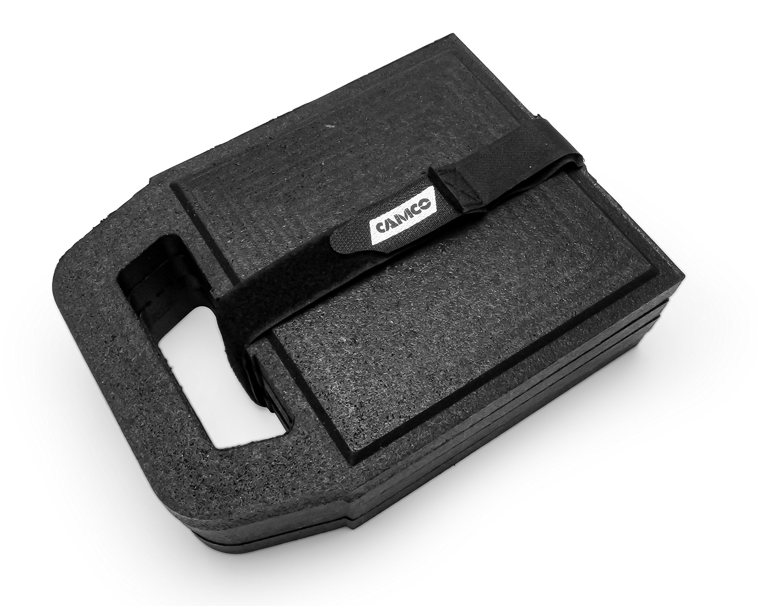 Built-in handle on Camco pad makes packing and transporting easy.