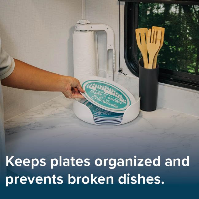 Camco Stack-A-Plate Holder dishwasher safe for easy cleaning after trips