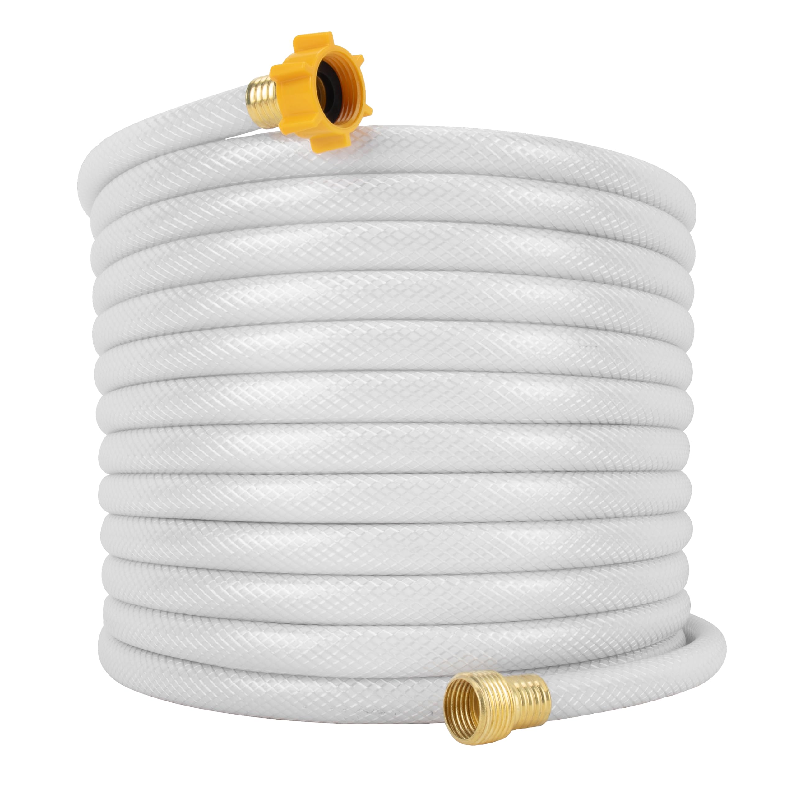 Camco TastePURE 50-foot hose coiled, ready for camping or RV use.