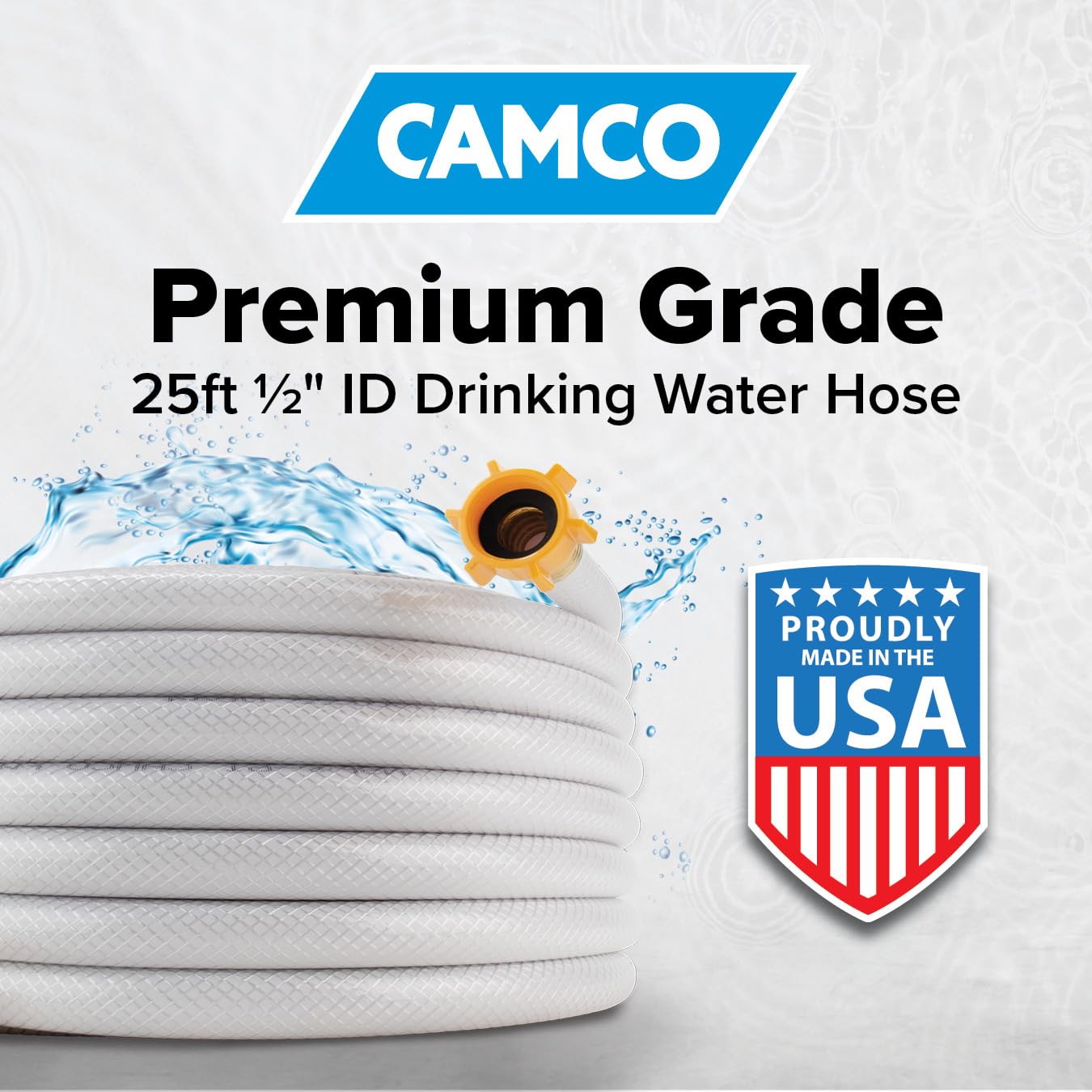 Camco TastePURE lead-free and BPA-free hose for camping and RV adventures.