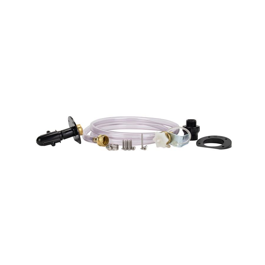 Camco Tornado Rotary Tank Rinser with a 6-foot hose for thorough RV holding tank cleaning.