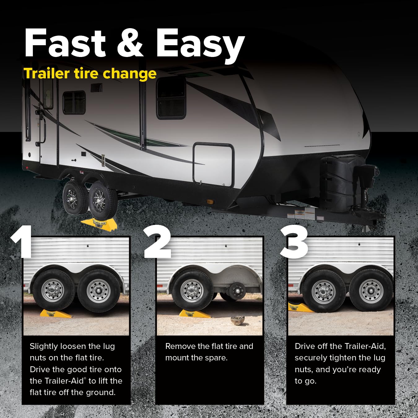 Camco Trailer-Aid Plus supports up to 15,000 lb during tire maintenance