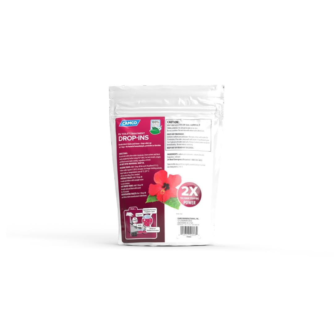 Camco TST MAX Hibiscus Breeze Drop-In septic-safe formula, ideal for RVs and boats.