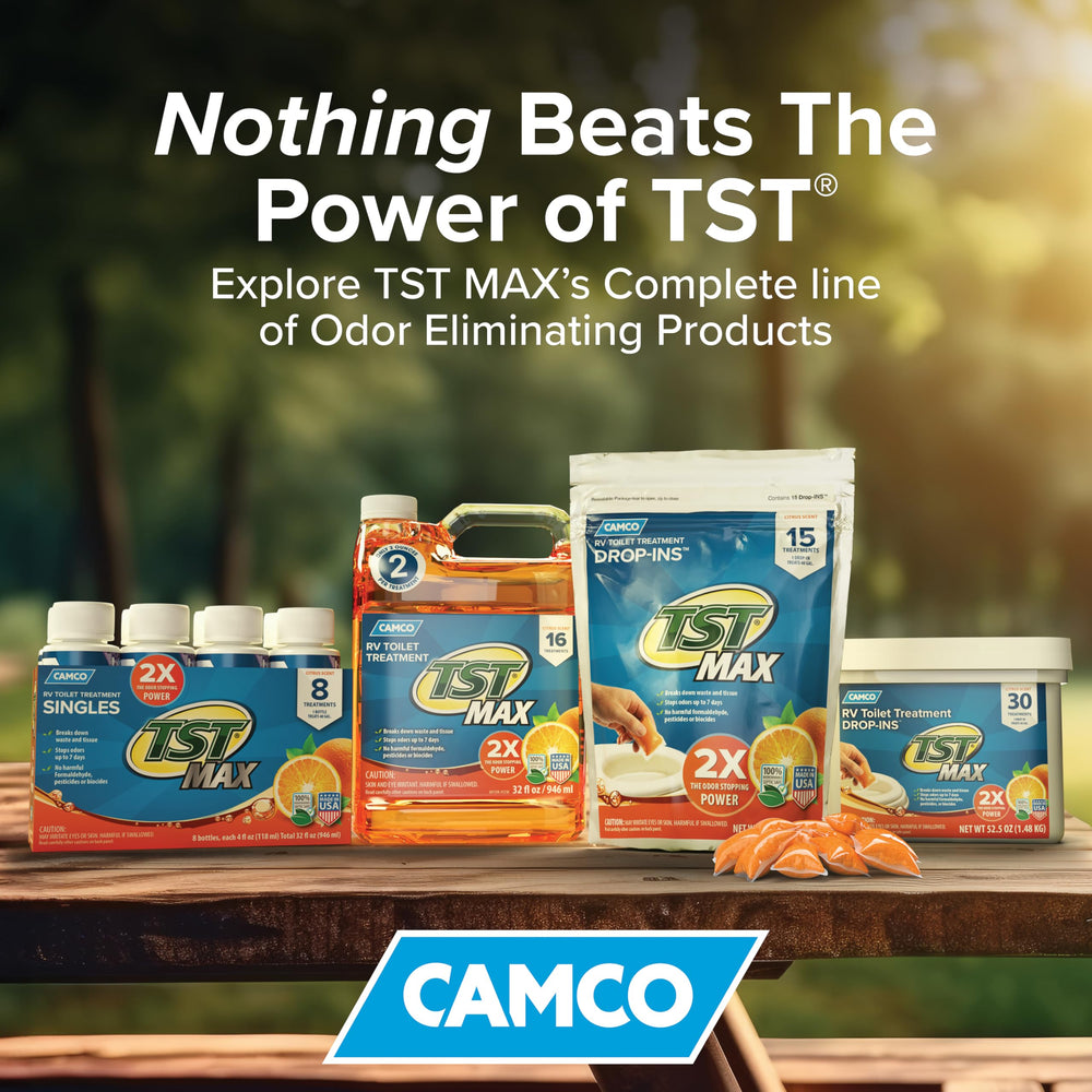 Close-up of Camco TST MAX citrus scent for refreshing odor control