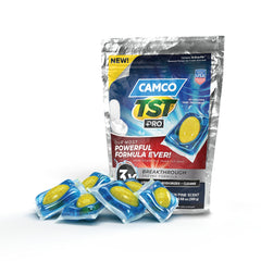 Camco TST PRO Drop-Ins bag open for easy tank maintenance and odor control.
