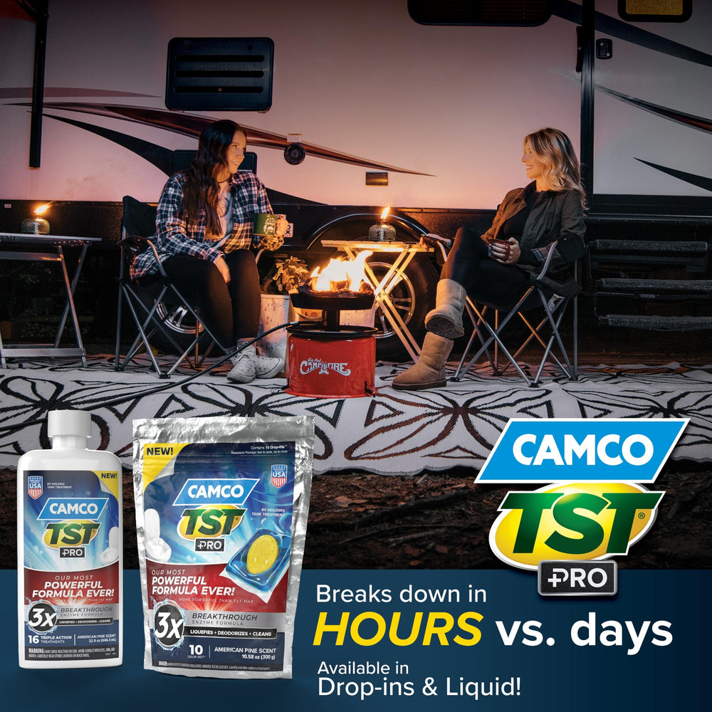 Camco TST PRO high-temp friendly formula maintains tank cleanliness on hot trips.