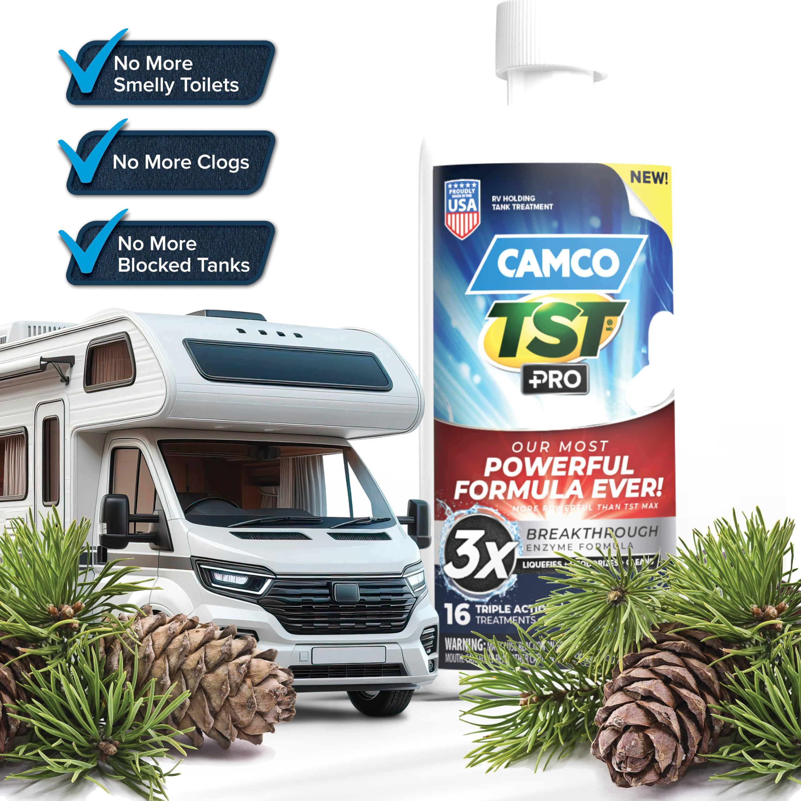 Camco TST PRO formulation is septic-safe for RV tanks