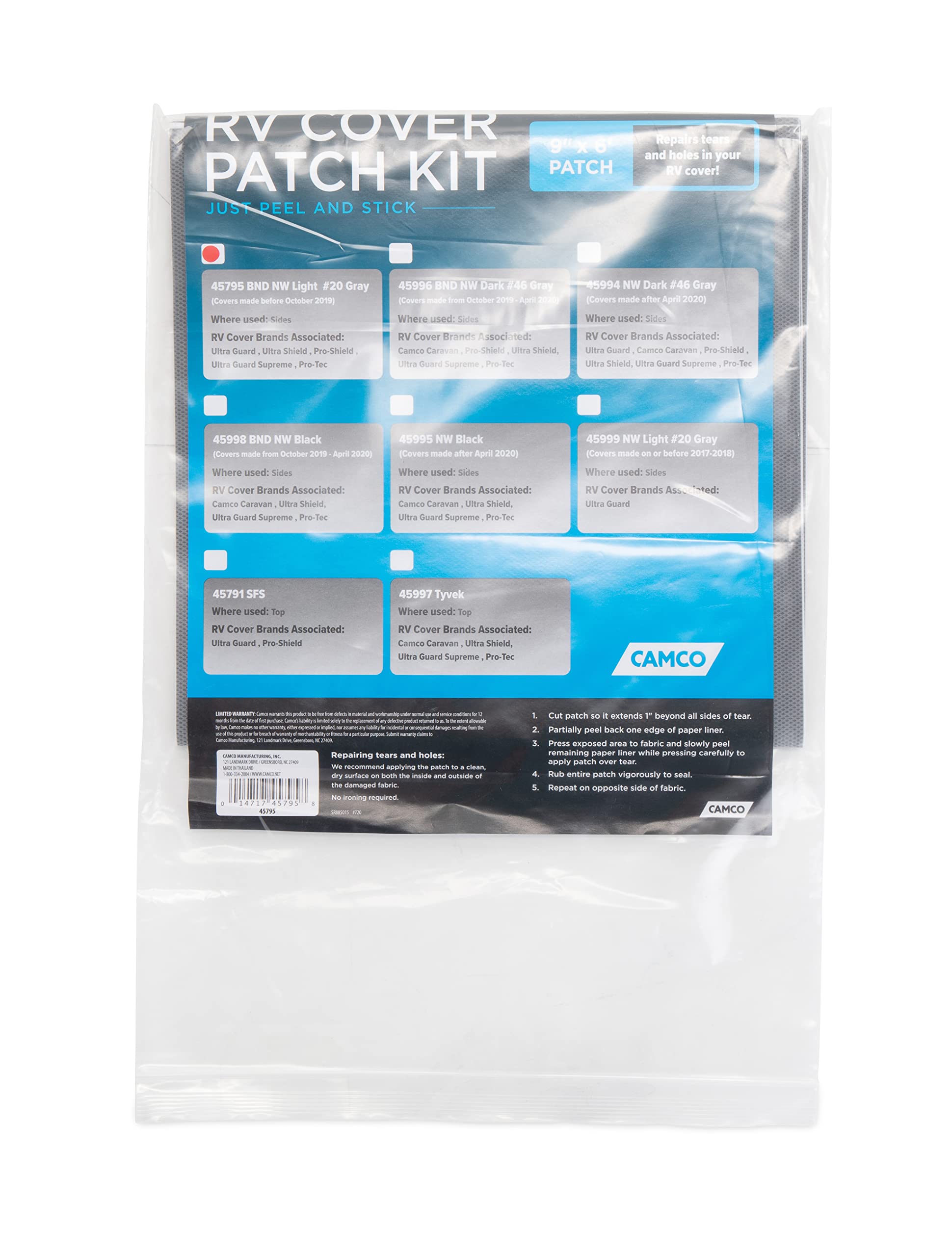 Camco ULTRAGuard patch kit compact storage in an RV drawer.