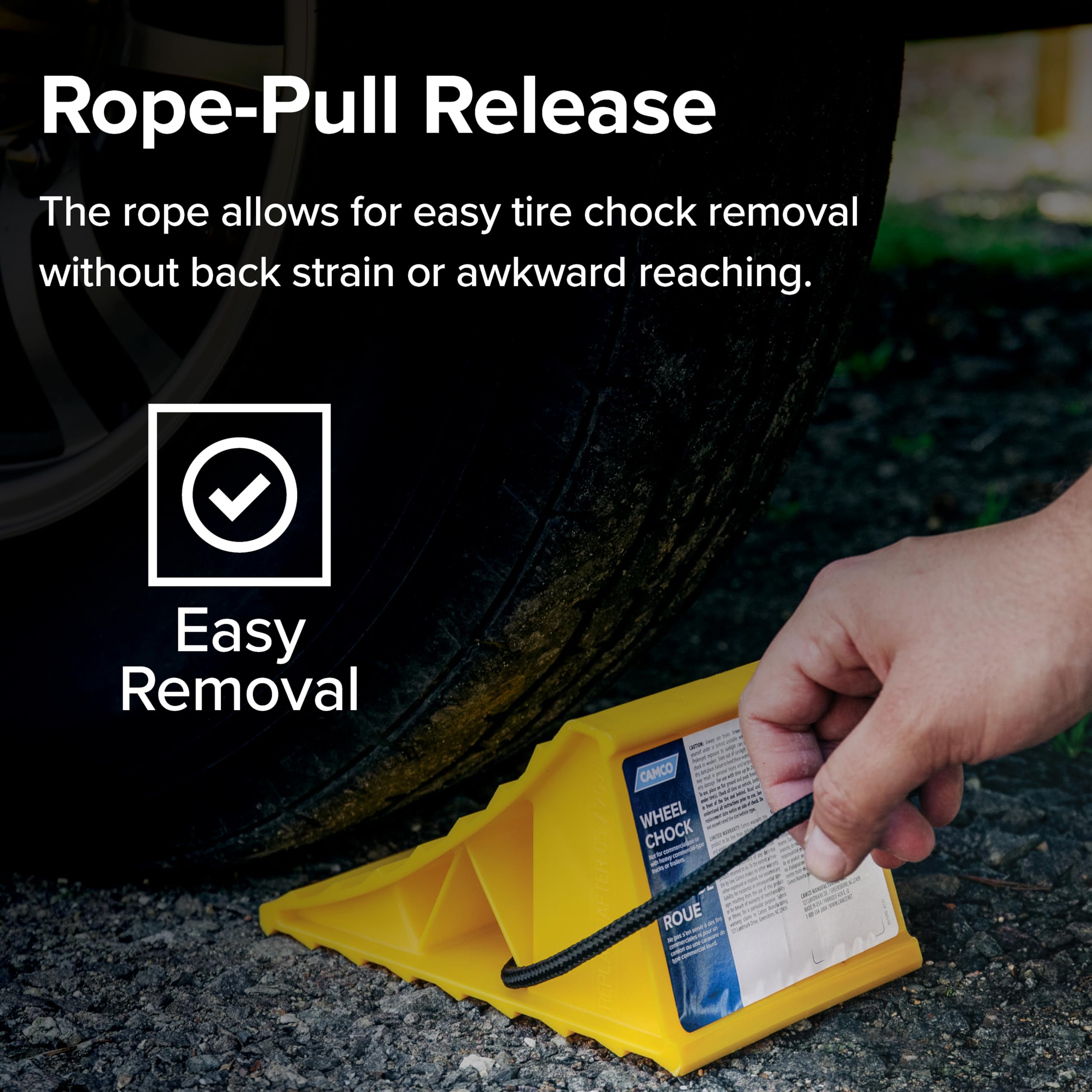 Camco UV-resistant plastic wheel chock withstands sun and weather