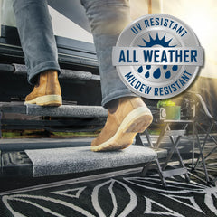 Camco weather-resistant step rug on 18-inch steps keeps entry area dry.