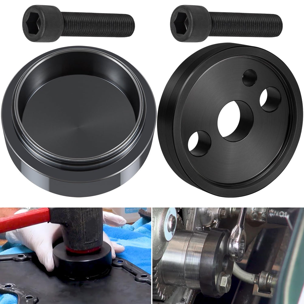 Camoo 1338 front cover crankshaft seal installer in action for precise seating.