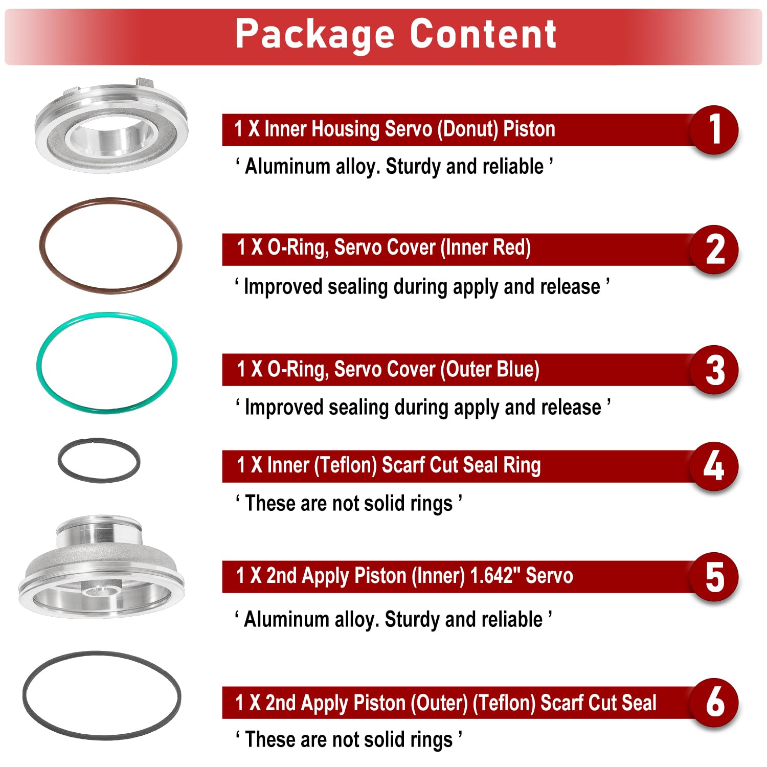 Camoo Corvette servo piston kit O-ring for tight seal during operation.