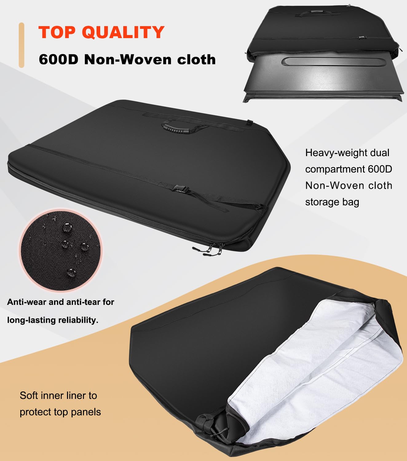 Soft inner liner cushions panels to prevent scratches in Camoo bag