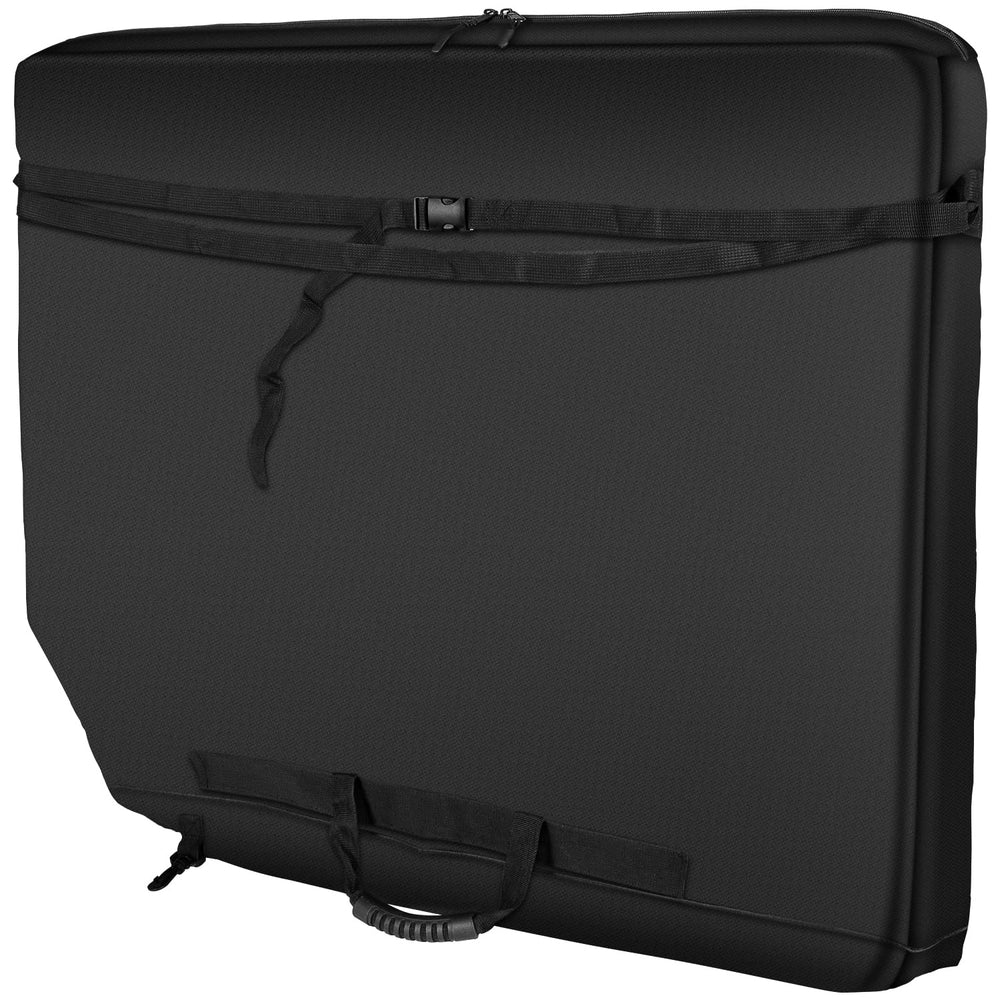 Wall storage straps shown with Camoo two‑compartment bag