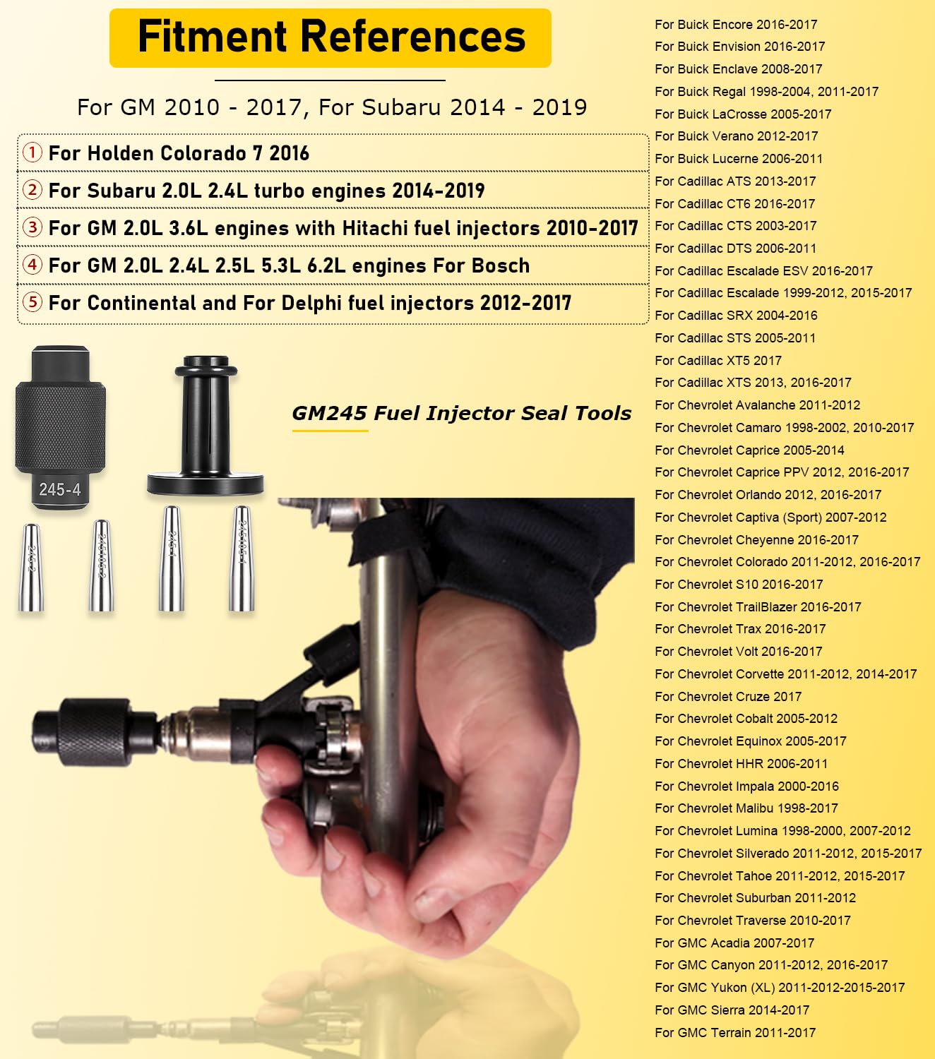 Camoo GM245 short seal installer guide speeds injector service.