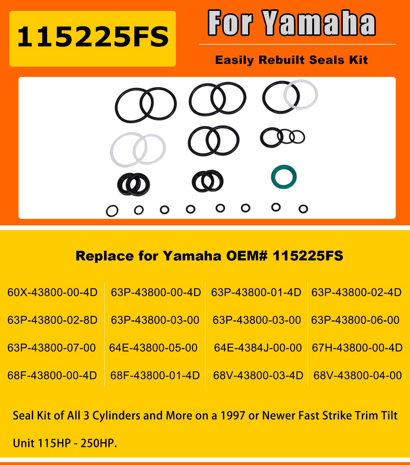 Camoo tilt trim seal kit cylinders area with three-seal arrangement
