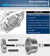 Two-piece Camoo tool mounts to crankshaft for inner and outer seals.