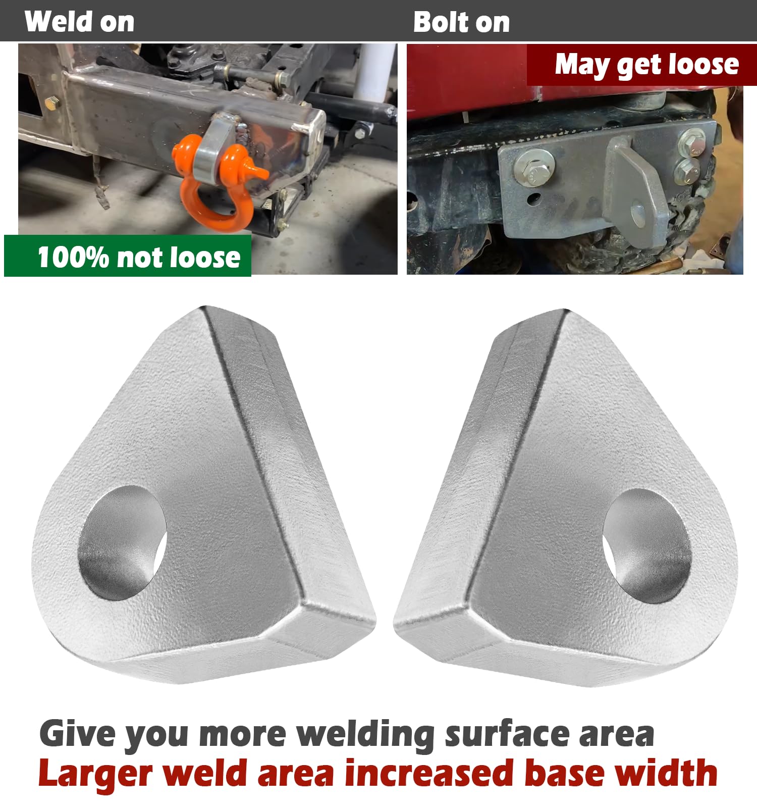 Camoo weld-on shackle clevis mount provides a strong tow point for heavy loads.