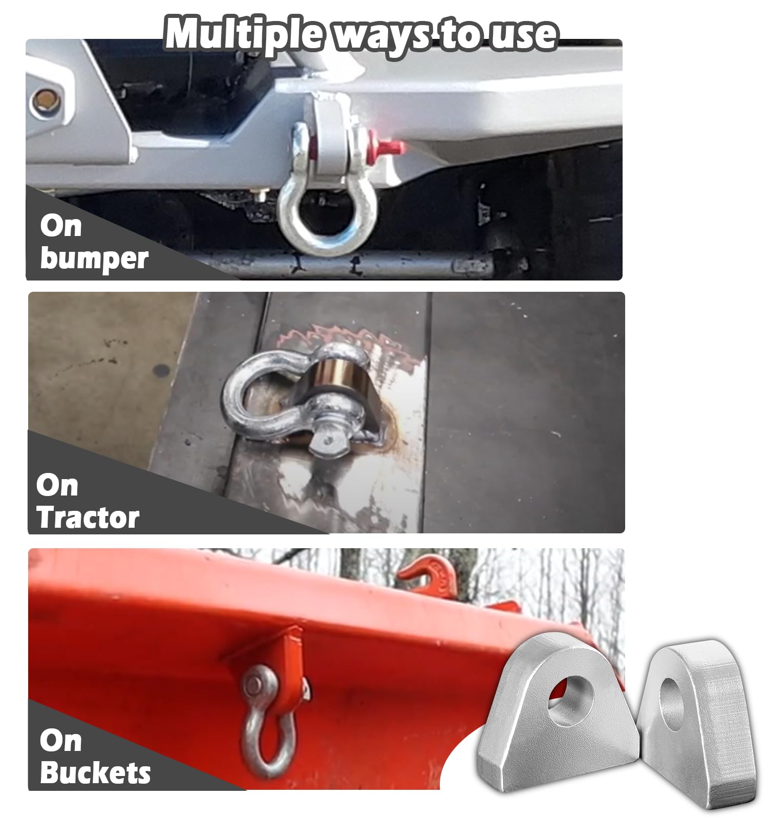 Camoo weld-on shackle clevis mount ready for off-road recovery points.