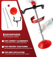 Camoo wheel alignment tool side-angle highlights secure centering during measurements.