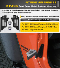 Camoo Wrangler foot pegs with black powder coating for corrosion resistance