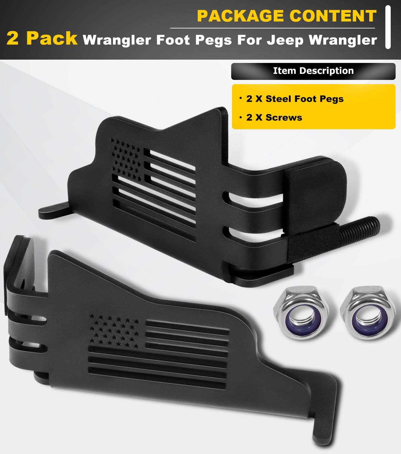 Camoo Wrangler foot pegs fit without drilling on stock hinge pins