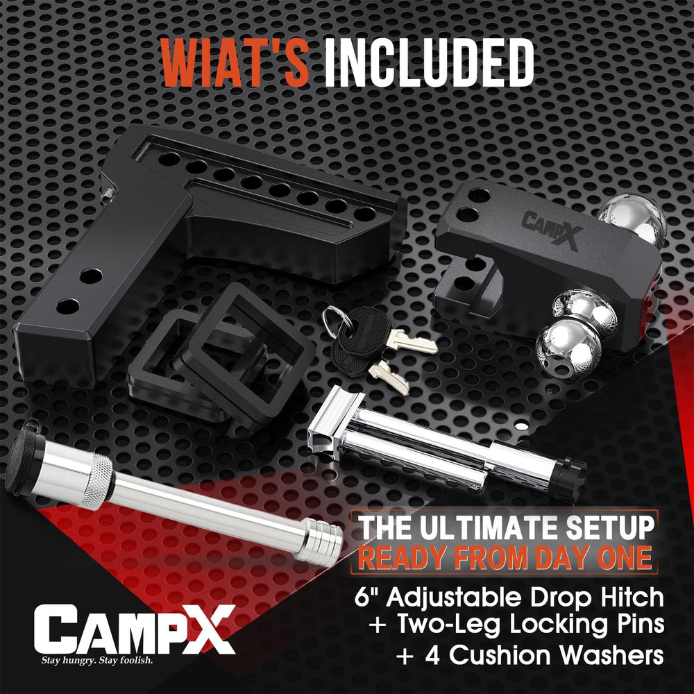 CampX red crystal accent hitch adds visual flair and safety cues