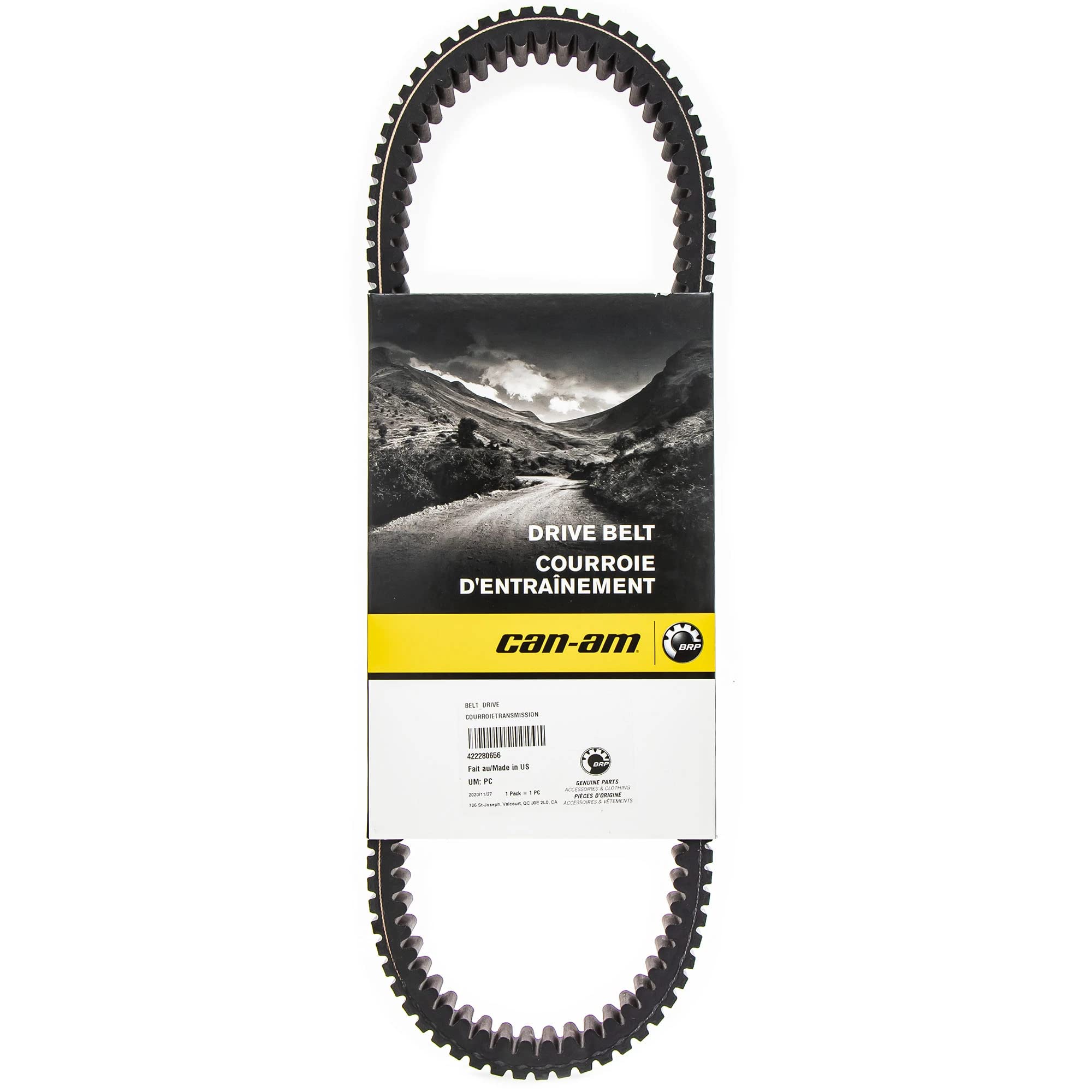 Can-Am drive belt 422280654 front view showing OEM construction and fit for Defender and Maverick