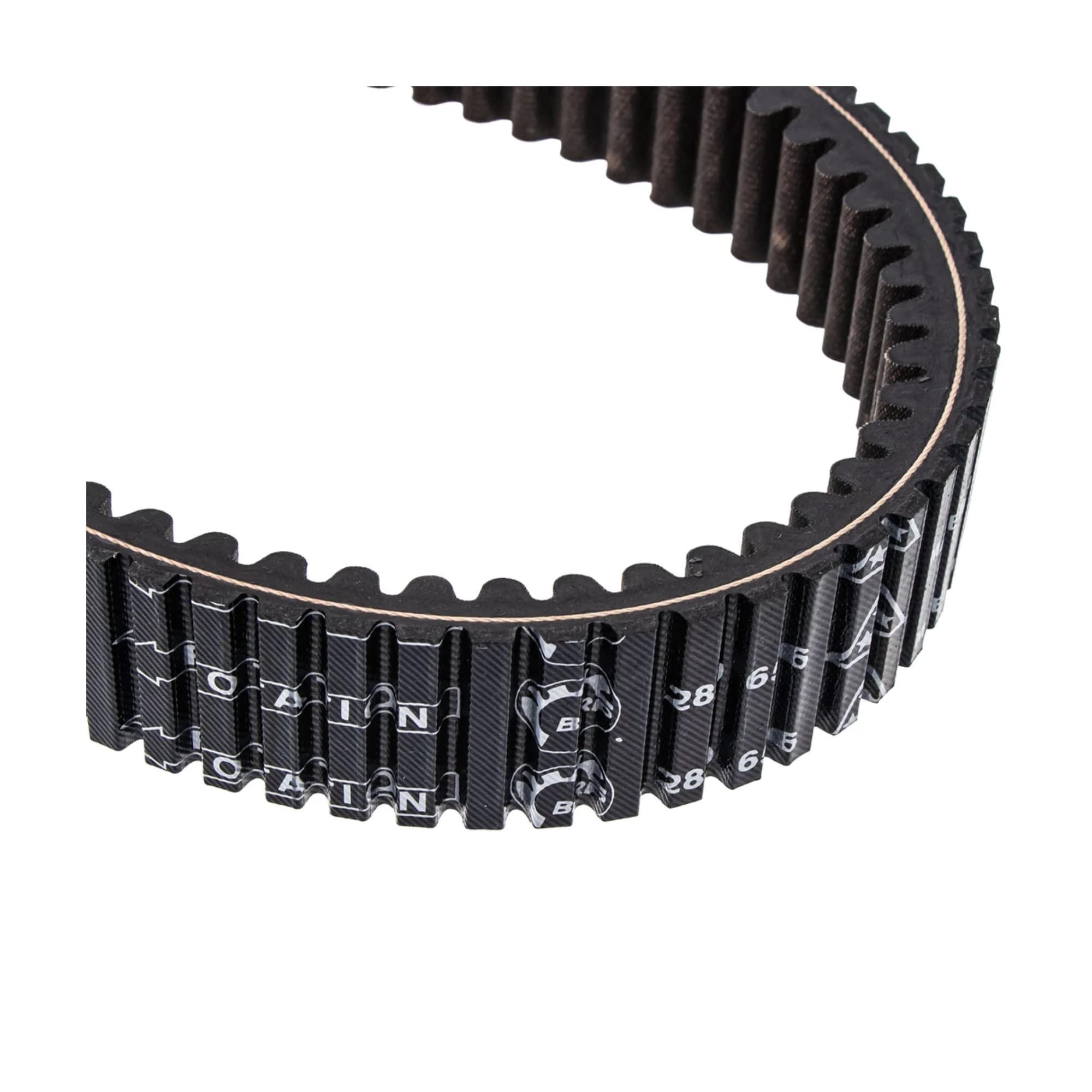 Can-Am drive belt 422280656 close-up teeth emphasizing consistent length and wear resistance