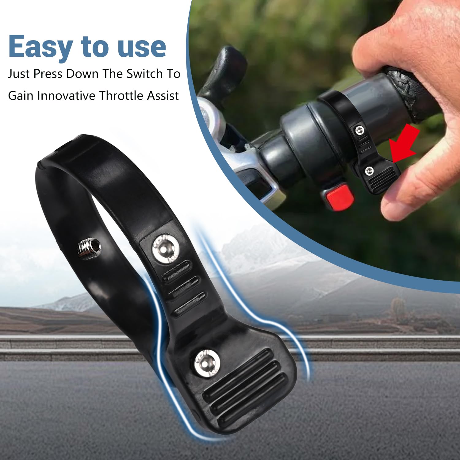 Canitu thumb throttle adapter wrist-relief during long rides.