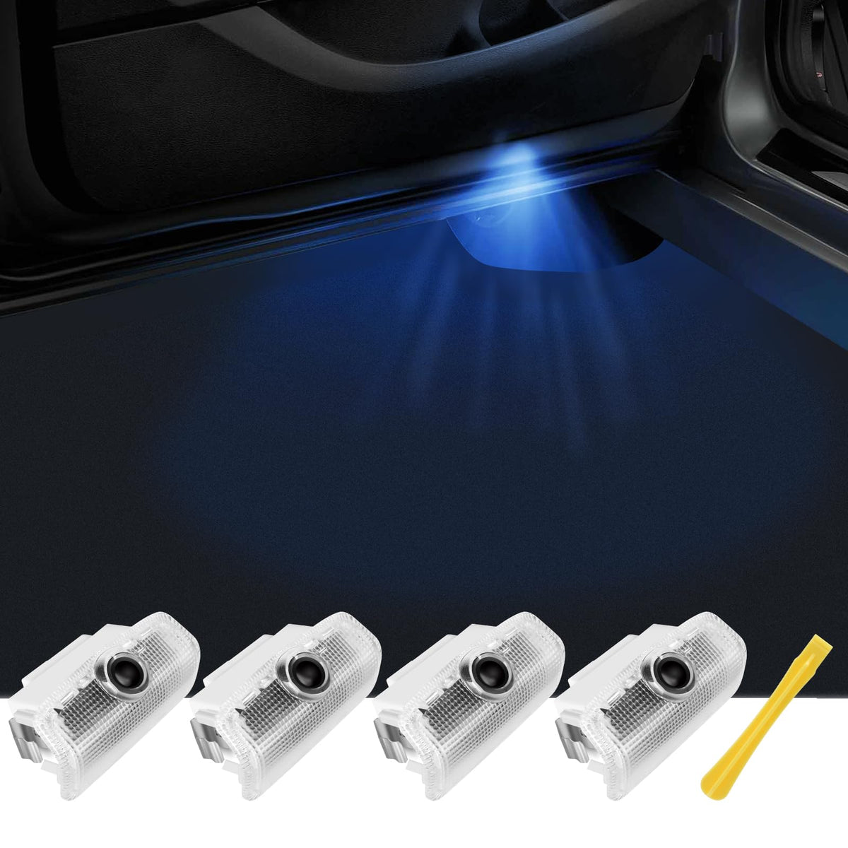 Canpo Infiniti door light logo front view projecting a crisp welcome glow