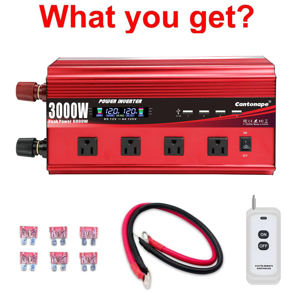 Cantonape 3000W inverter ideal for RVs, boats, and solar setups.