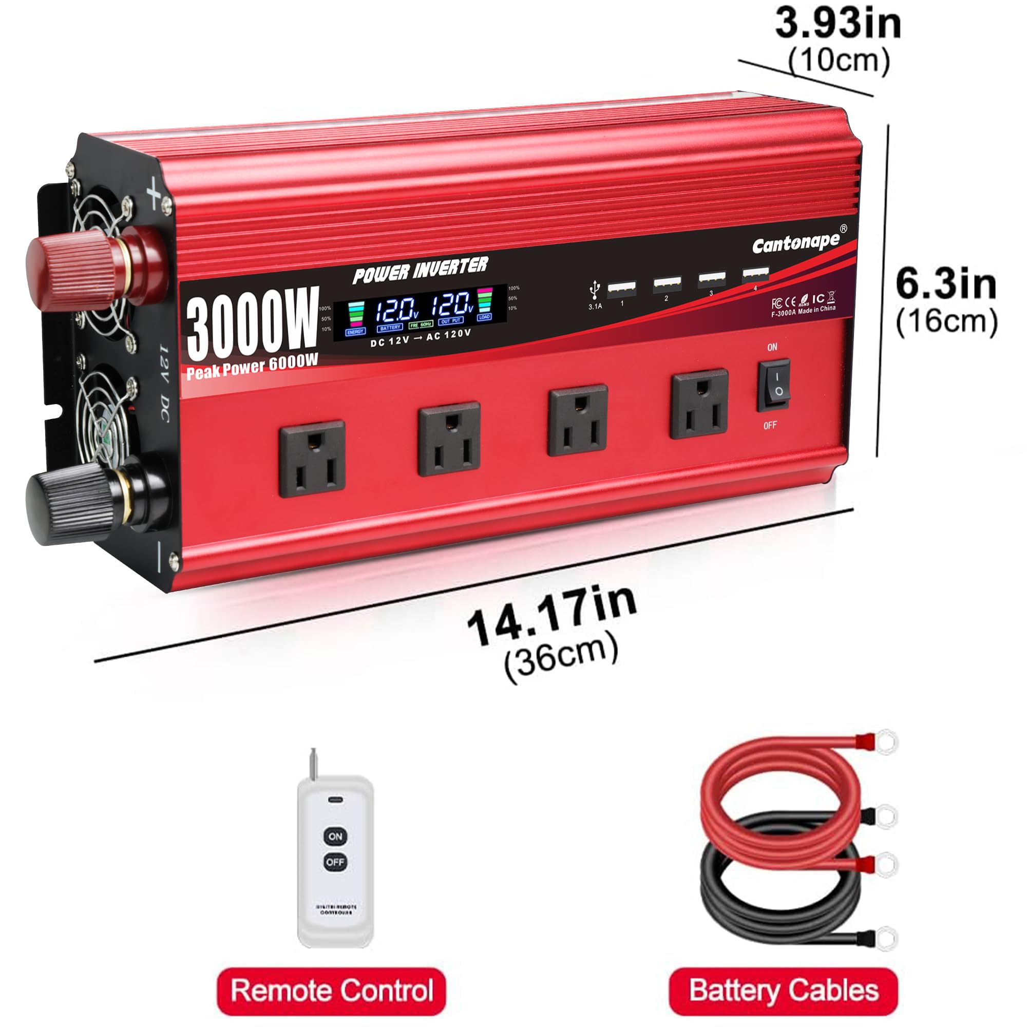 Cantonape 3000W inverter durable aluminum body for rugged use.