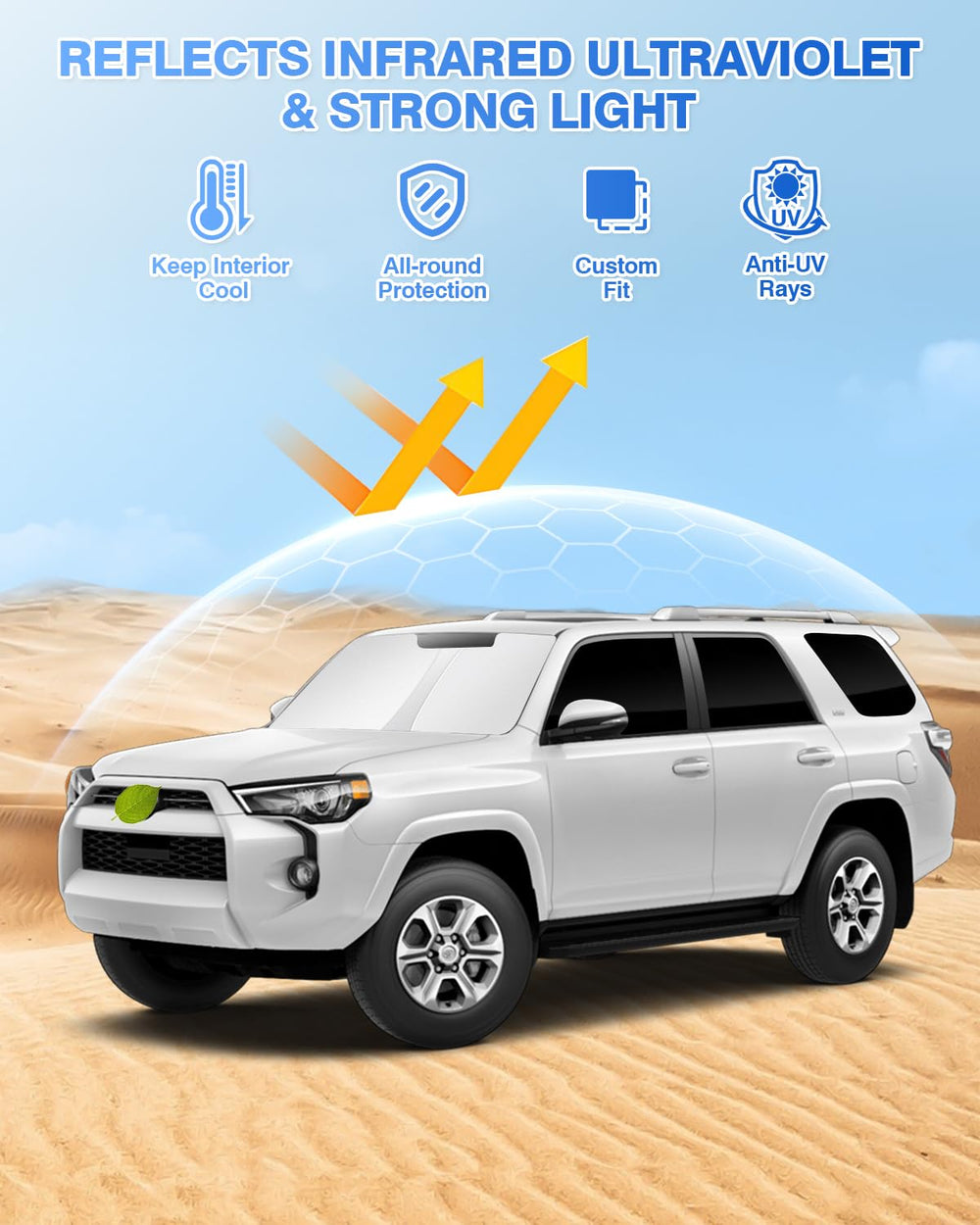 Full set blocks glare and adds privacy during drives.